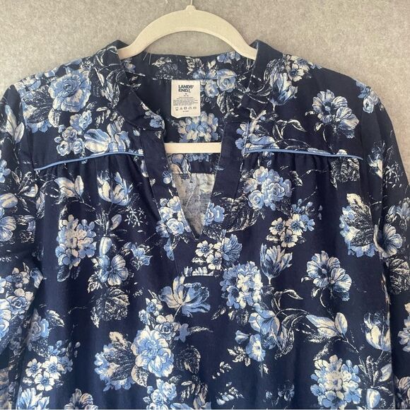 Lands End Floral Blue Long Sleeve Flannel Nightgown Cottagecore sz. M #NN - Picture 5 of 8